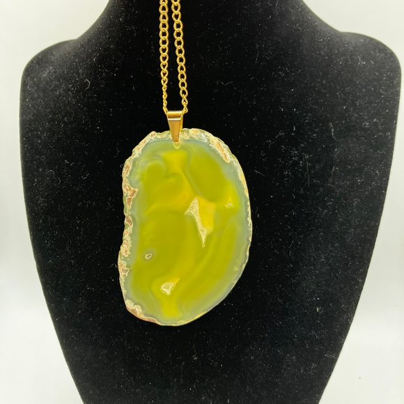 Agate Raw Edge Yellow Gemstone + 24 inch Golden Stainless Steel Curb Chain - Picture 9 of 10